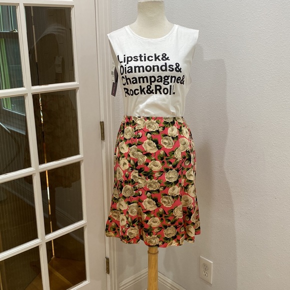 Vintage 90s Y2K 🌷🤍 Betsey Johnson Pink & White Rose Skirt, Size Small - Picture 1 of 5
